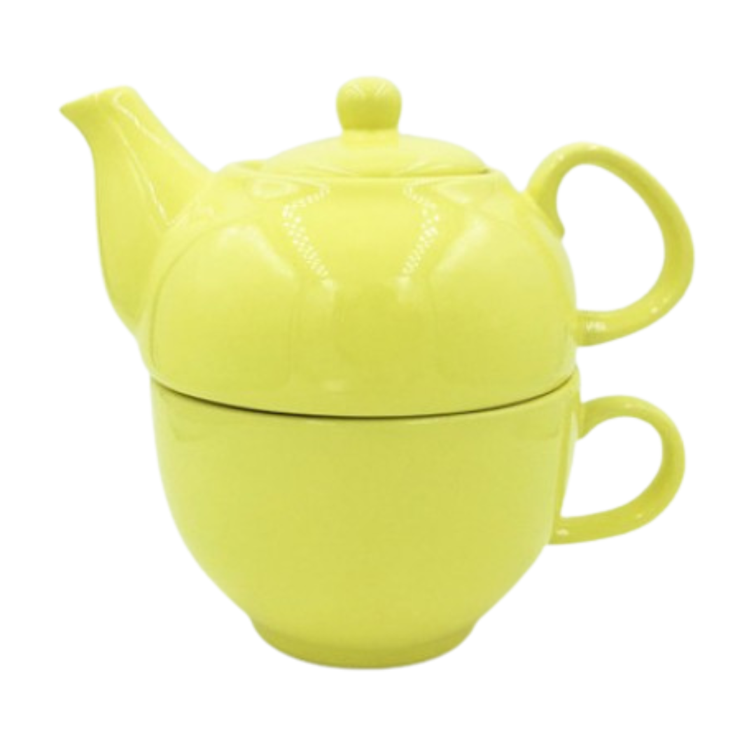 Cream Porcelain Tea Pot & Tea Cup