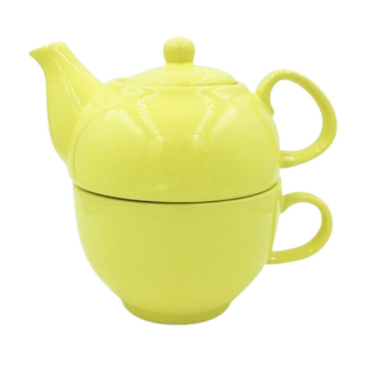 Cream Porcelain Tea Pot & Tea Cup