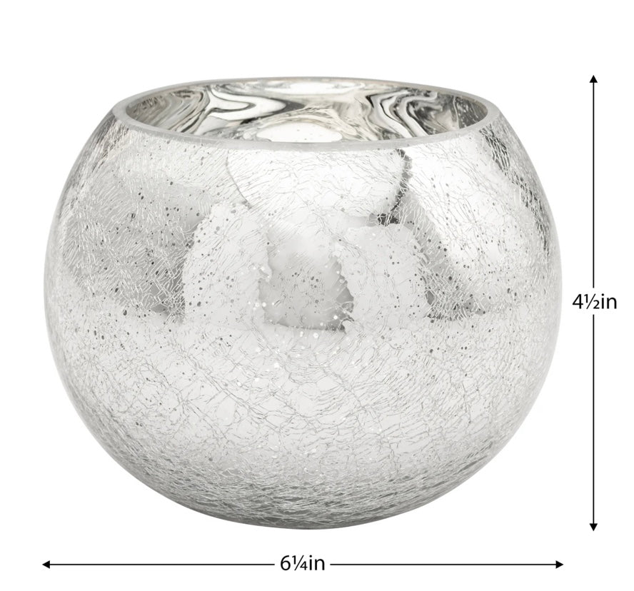 Crackle Mirror Glass 6.25dx4.5" Ball Vase