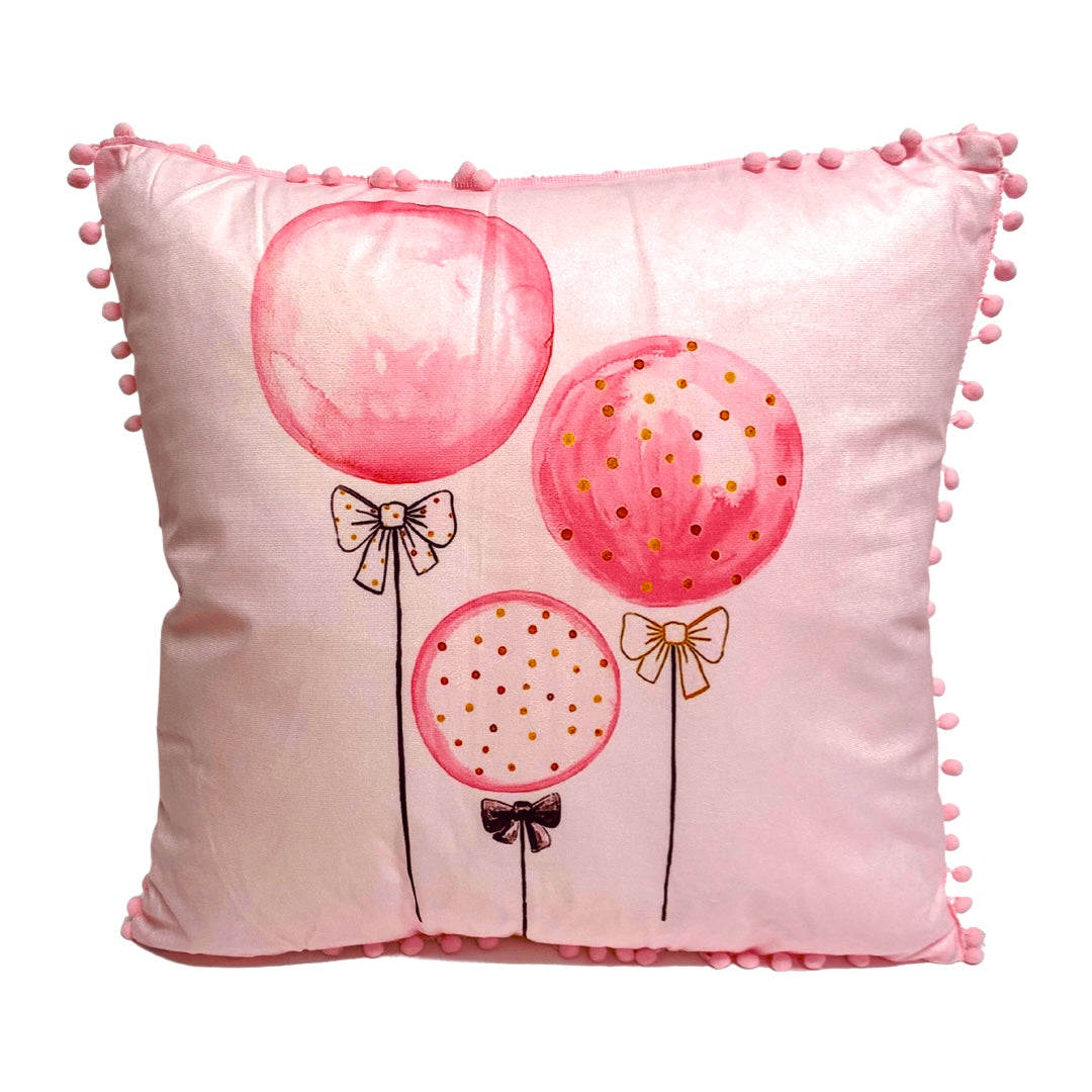 Large Pink Pom Pom Bow Baloon Design Pillow