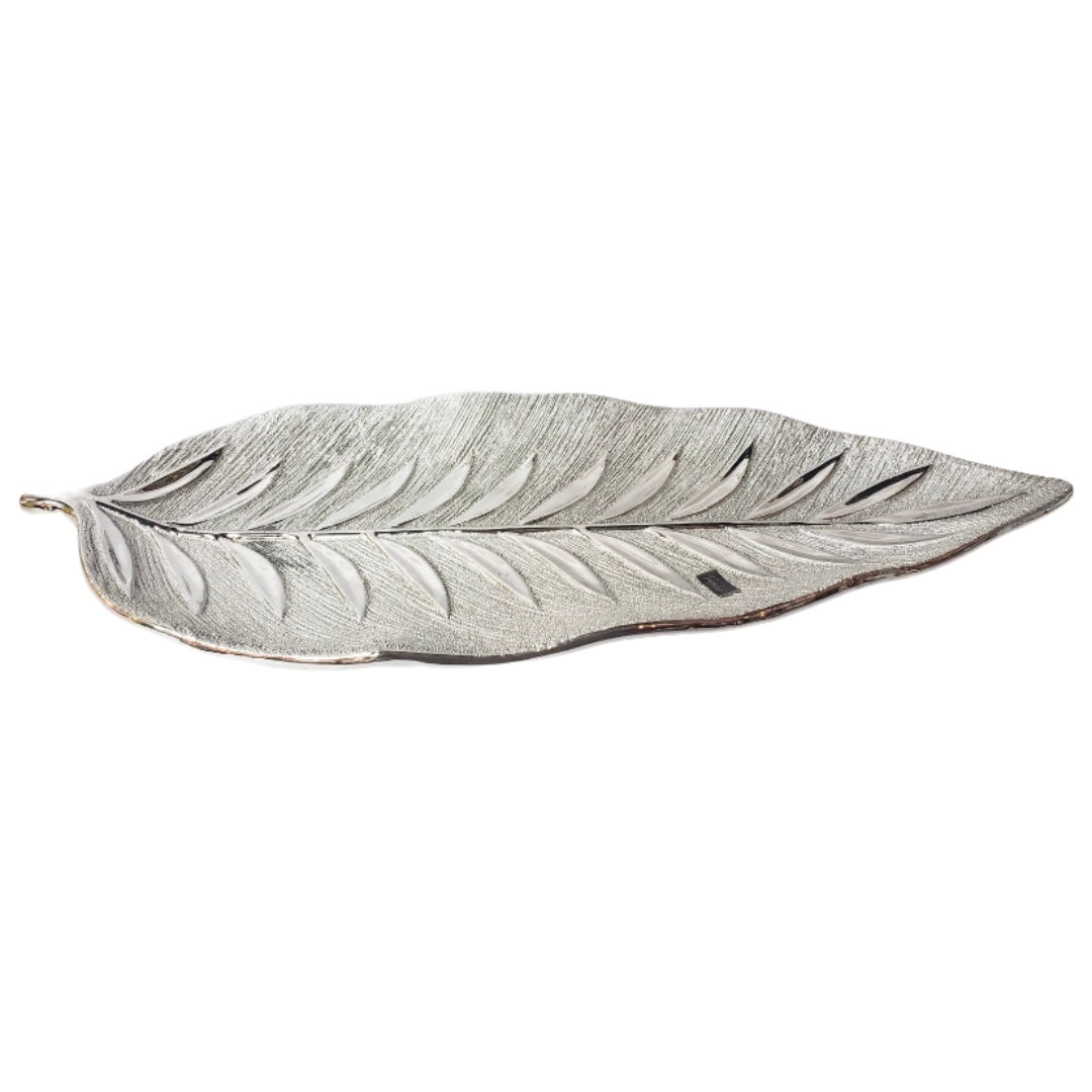 Silver Ceramic Leaf Plate - Large
