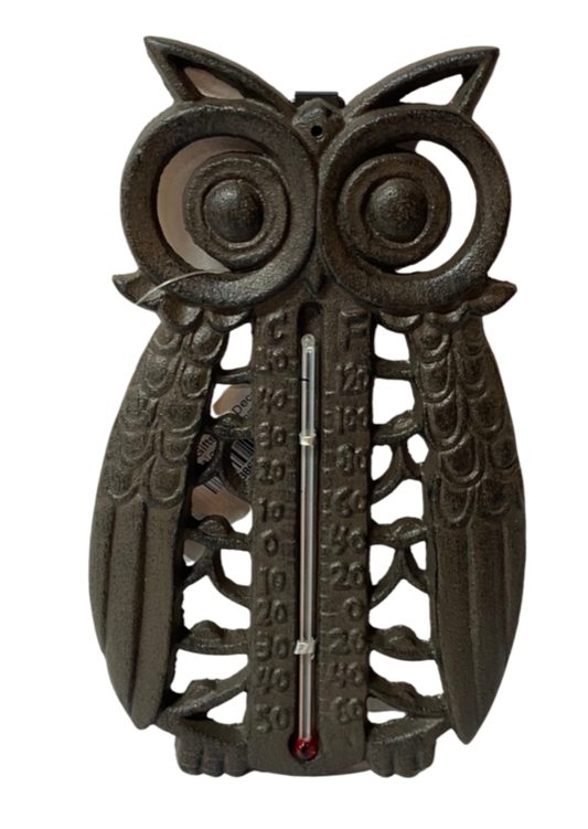 Brown Metal Owl Thermometer