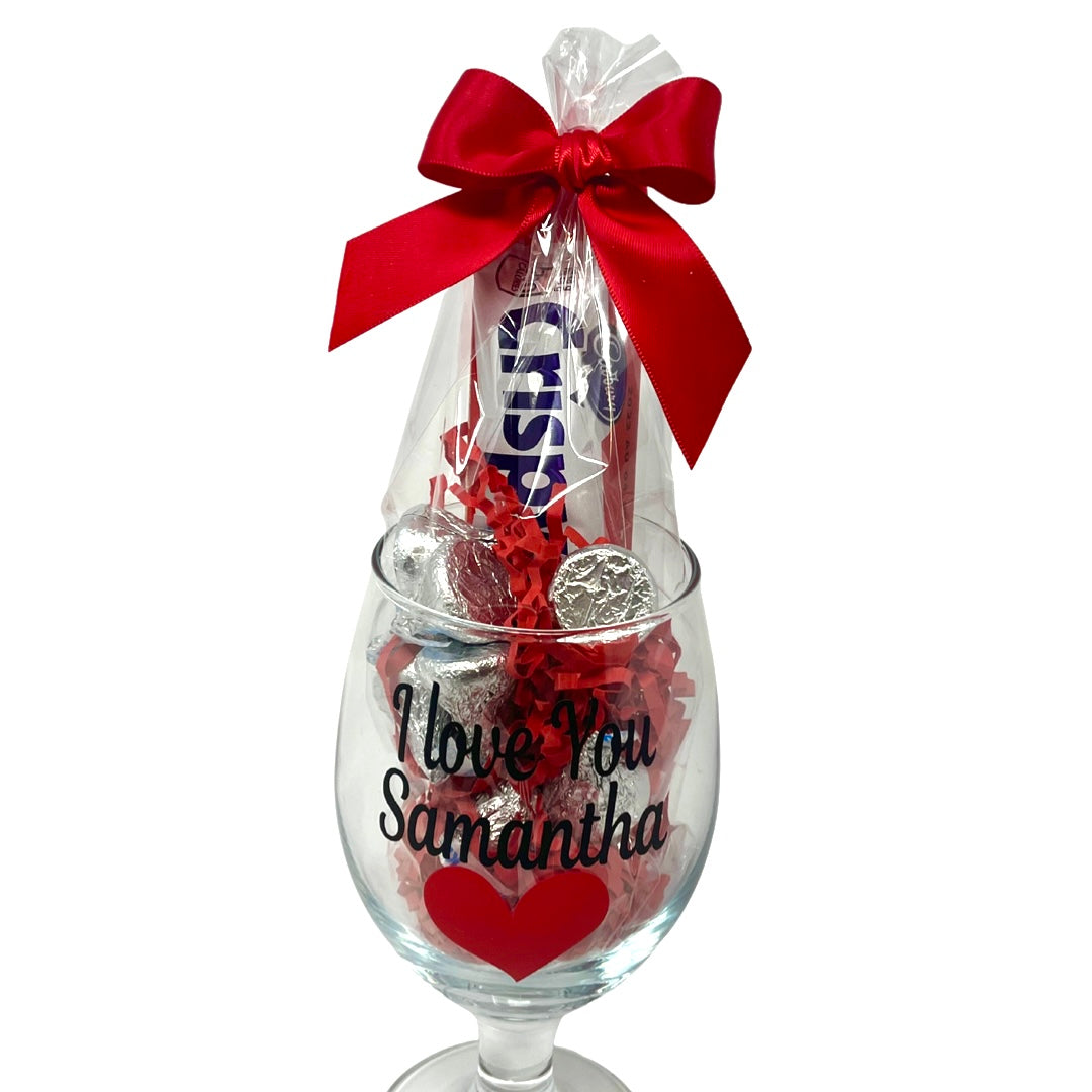 Personalized Name Wine Glass With Candy (I Love You ___)