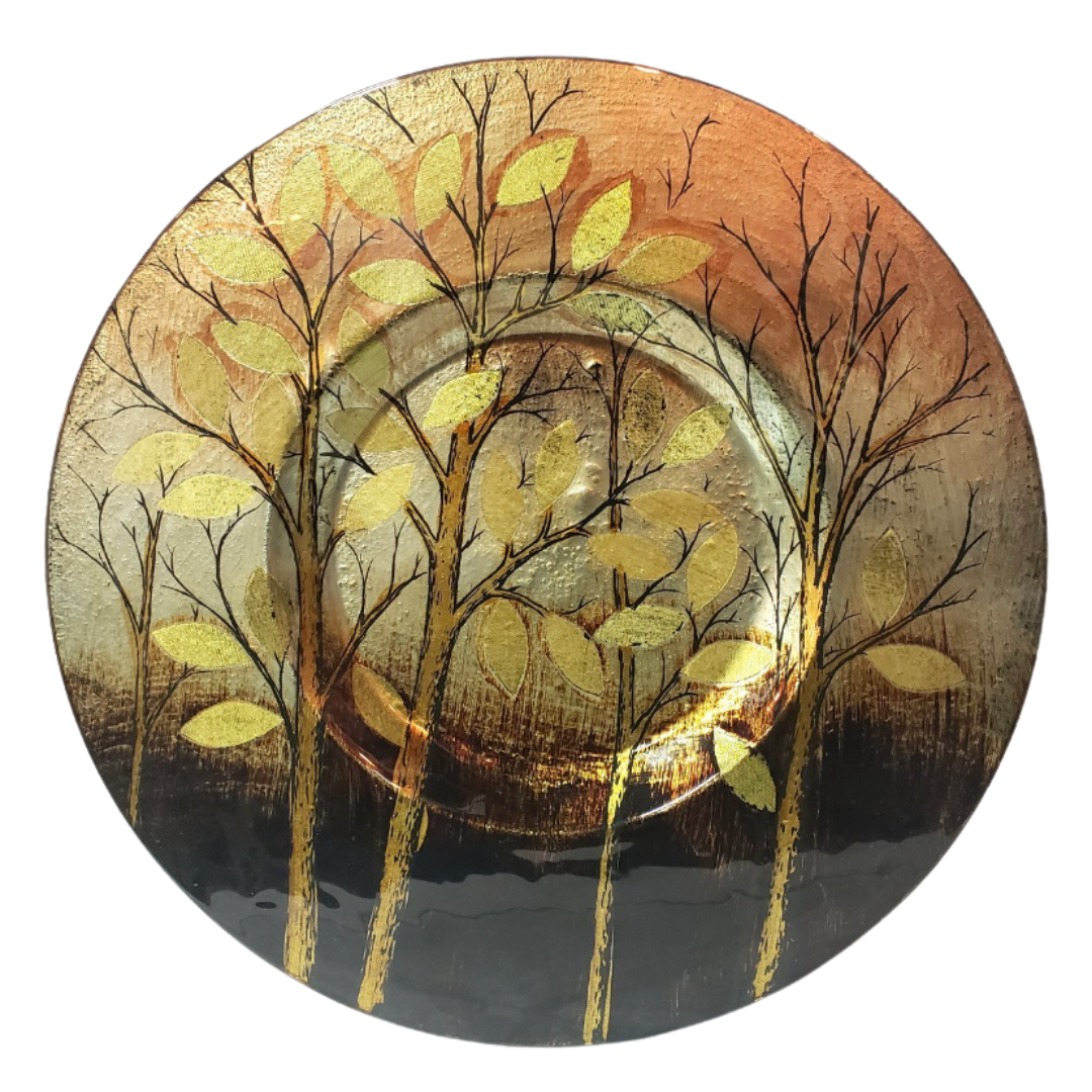 Round Glass Plate With Leaves