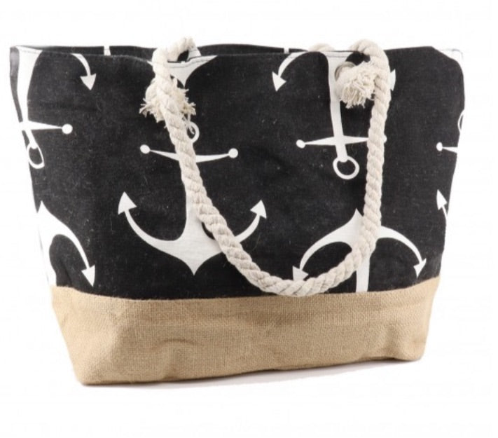 Canvas Anchor Print Shoulder Tote