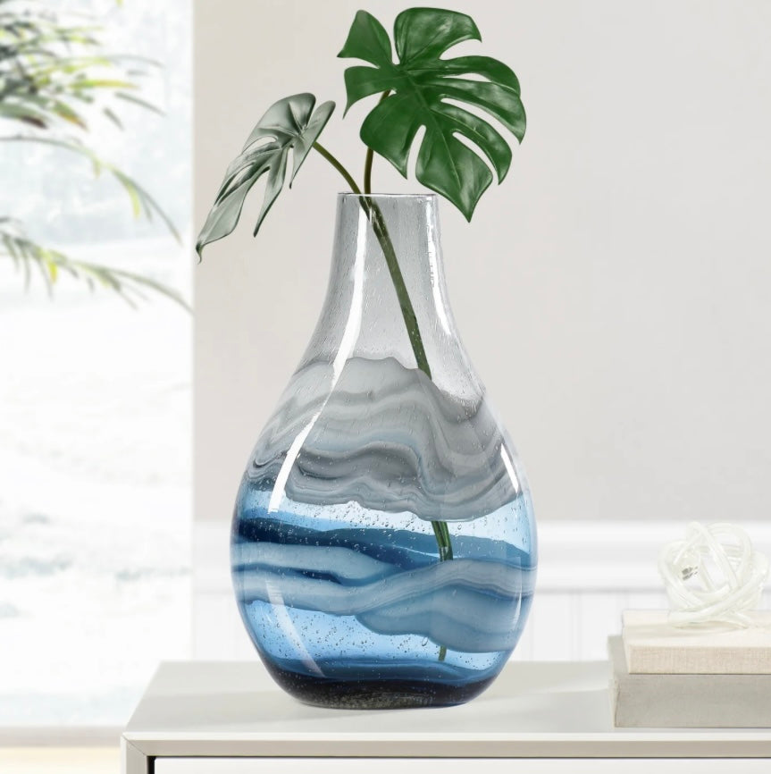 Andrea Swirl Glass 14.25h" Bulb Vase - Blue