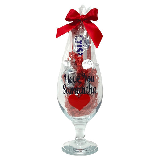 Personalized Name Wine Glass With Candy (I Love You ___)