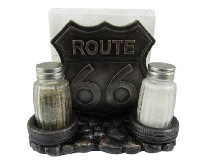 Route 66 Salt & Pepper Shakers With Napkin Holder
