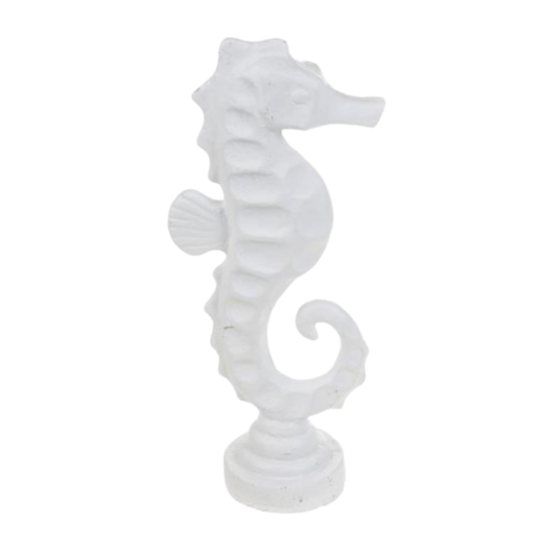 Large White Seahorse Figurine On Pedestal