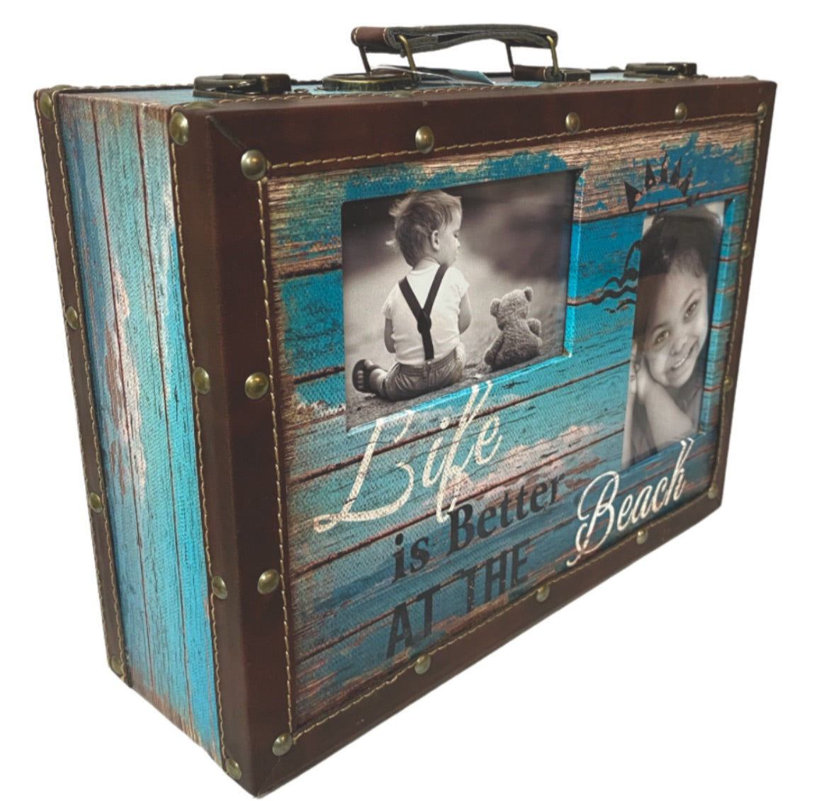 Life Is Better At The Beach Suitcase Storage Box With Picture Frames - Available in 2 Sizes