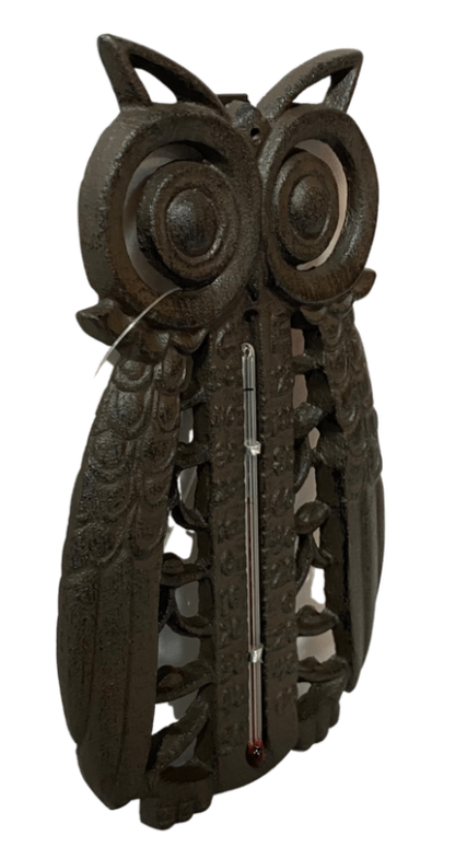 Brown Metal Owl Thermometer