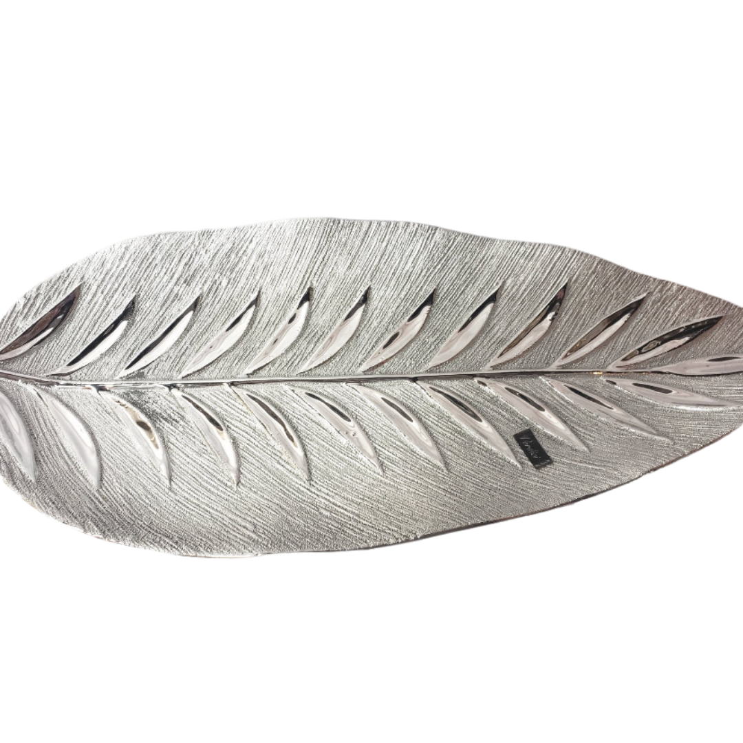 Silver Ceramic Leaf Plate - Large