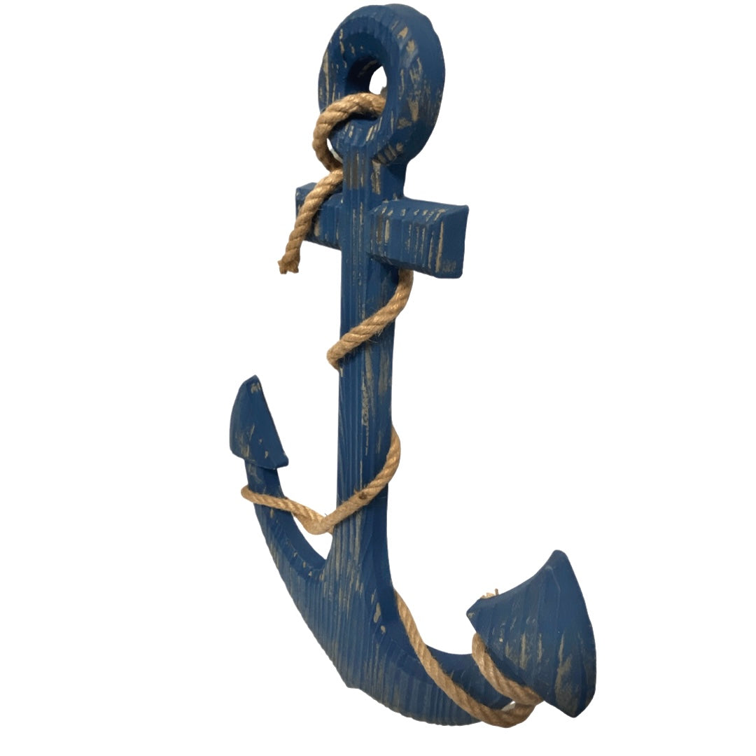 Navy Blue Wooden Anchor With Rope