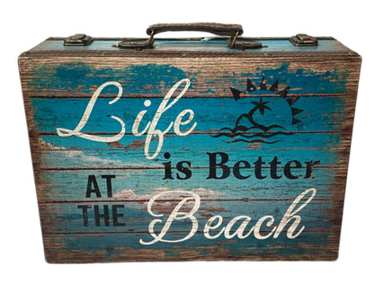 Life Is Better At The Beach Suitcase Storage Box With Picture Frames - Available in 2 Sizes