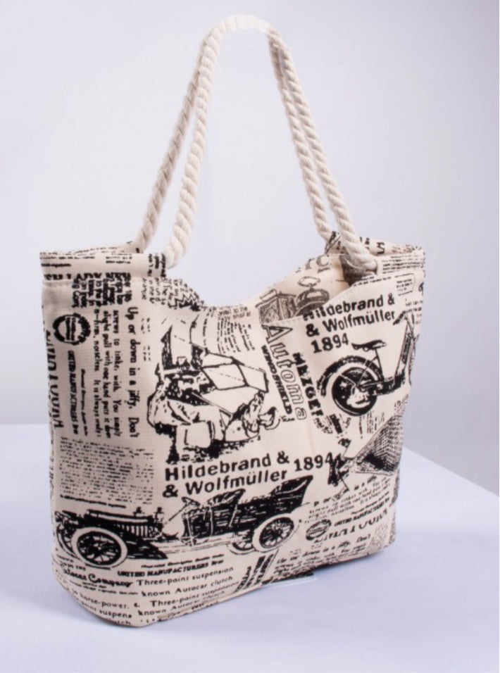 Newspaper Print Canvas Tote Bag