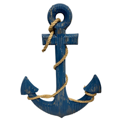 Navy Blue Wooden Anchor With Rope