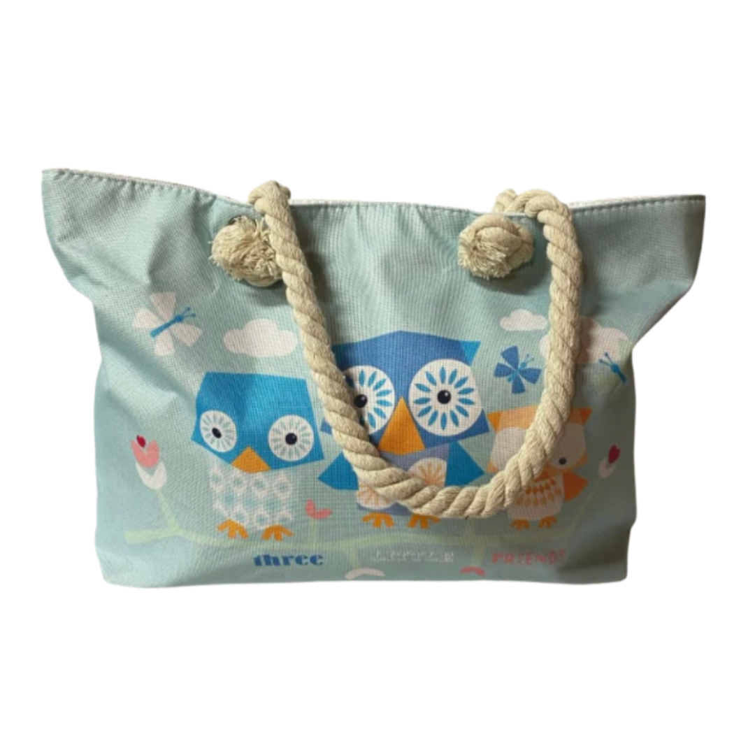 Light Blue Owl Shoulder Tote Bag