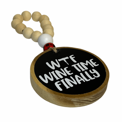 WTF Wine Tag With Plaid Bead