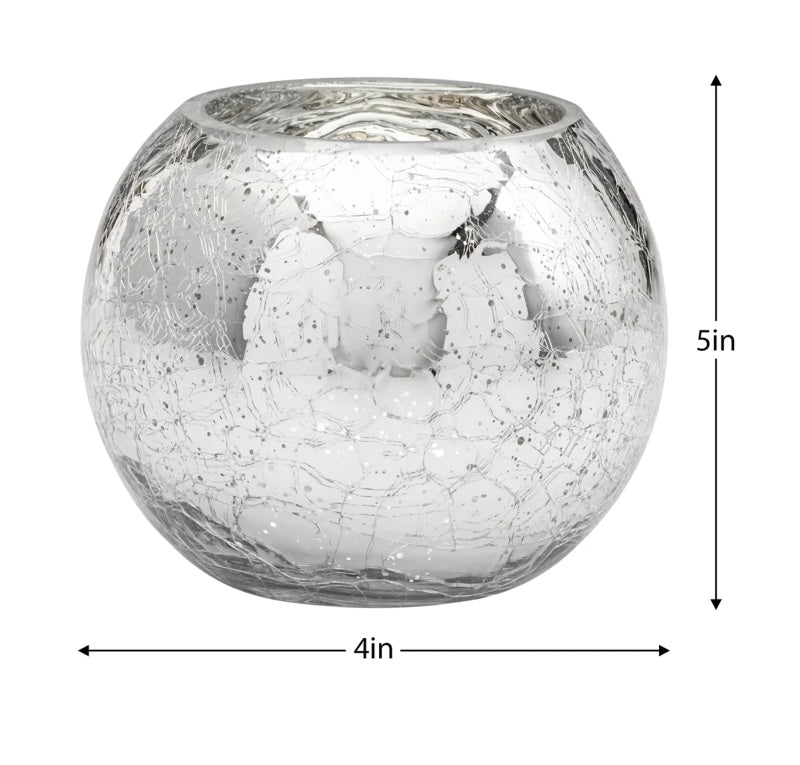 Crackle Mirror Glass 5dx4" Ball Vase