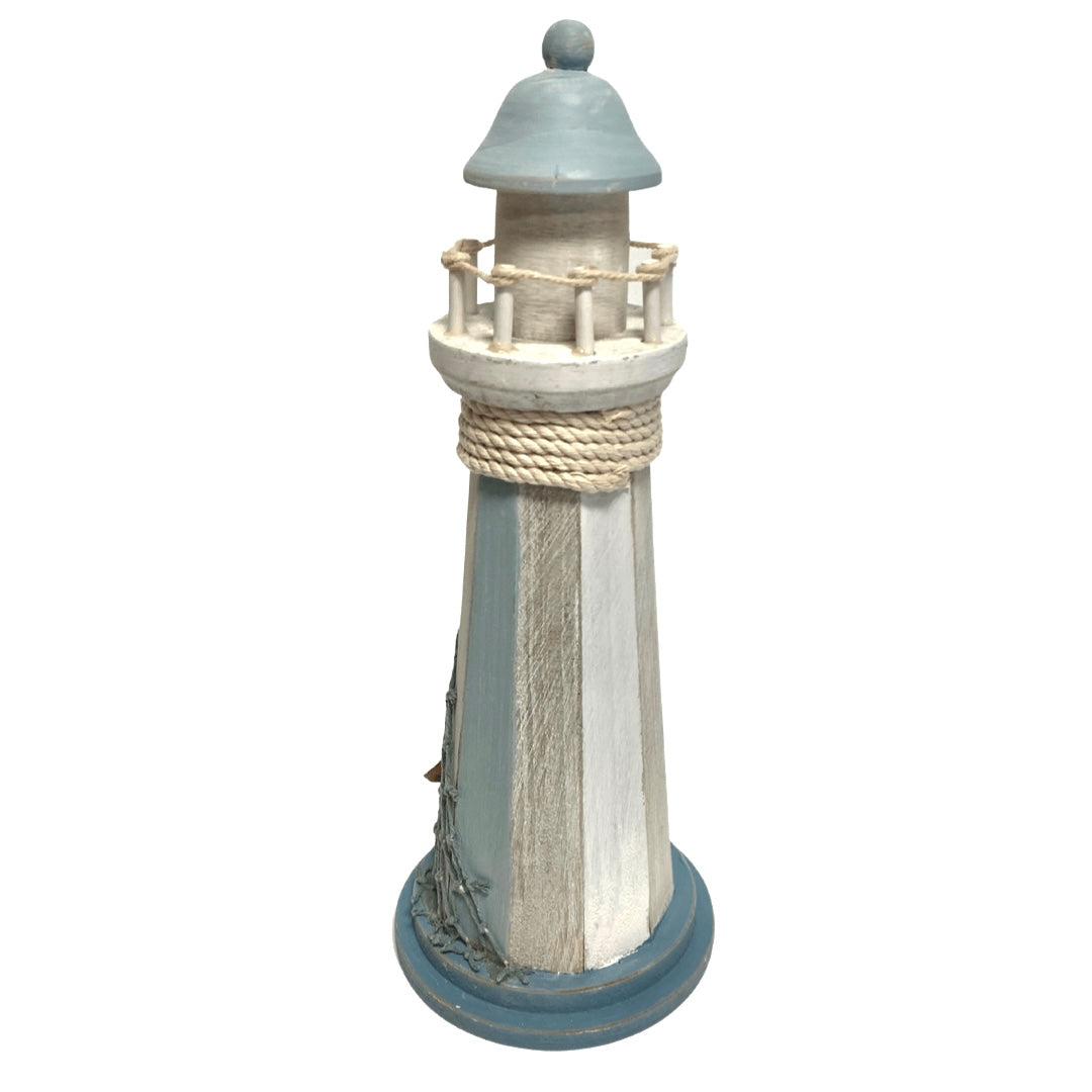 White & Blue Lighthouse with Rope & Fish