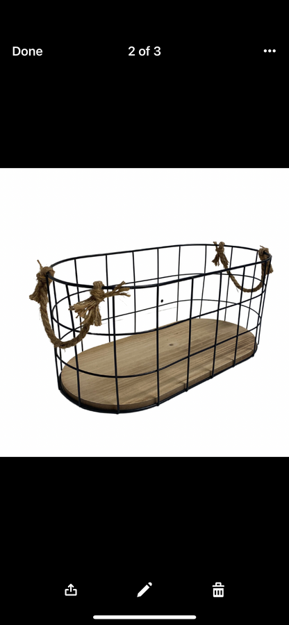 Metal Grid Wire Baskets With Wood Base - Available in 2 Sizes