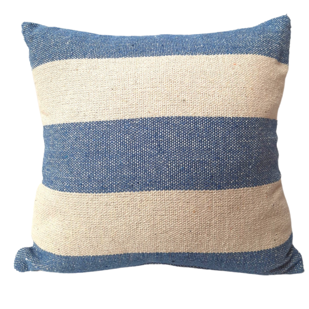 Blue/Cream Stripe Design Cushion - Imperial Gifts And Decor