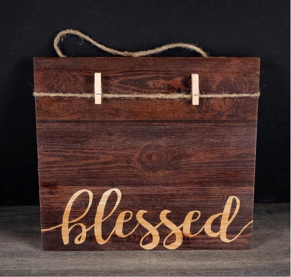 Blessed Wooden Wall Plaque With Clothes Pins