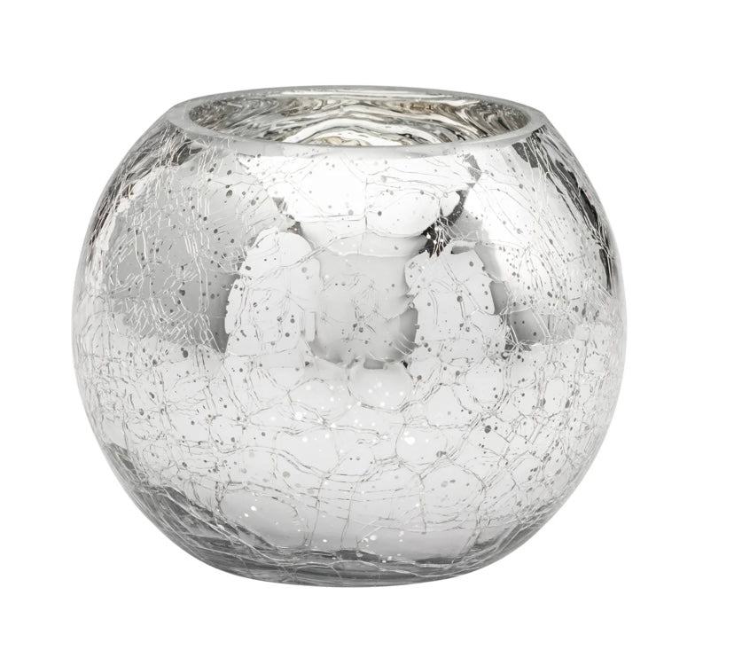 Crackle Mirror Glass 5dx4" Ball Vase