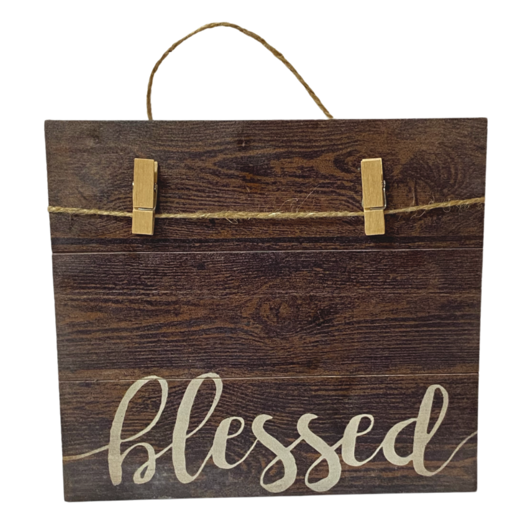 Blessed Wooden Wall Plaque With Clothes Pins