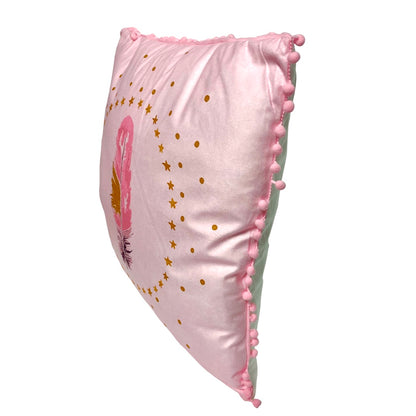 Large Pink Pom Pom Pillow With Feather