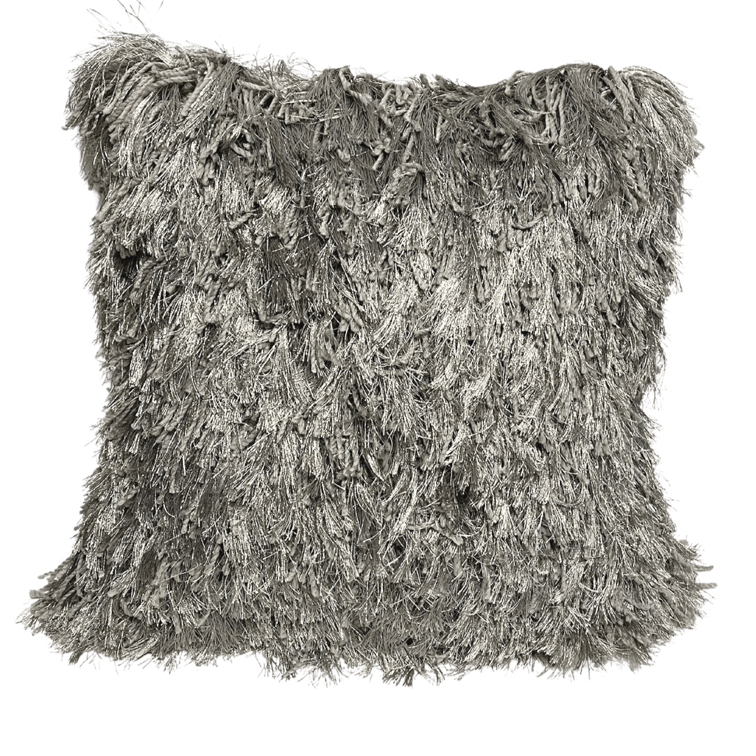 Metallic Silver Furry Decorative Cushion