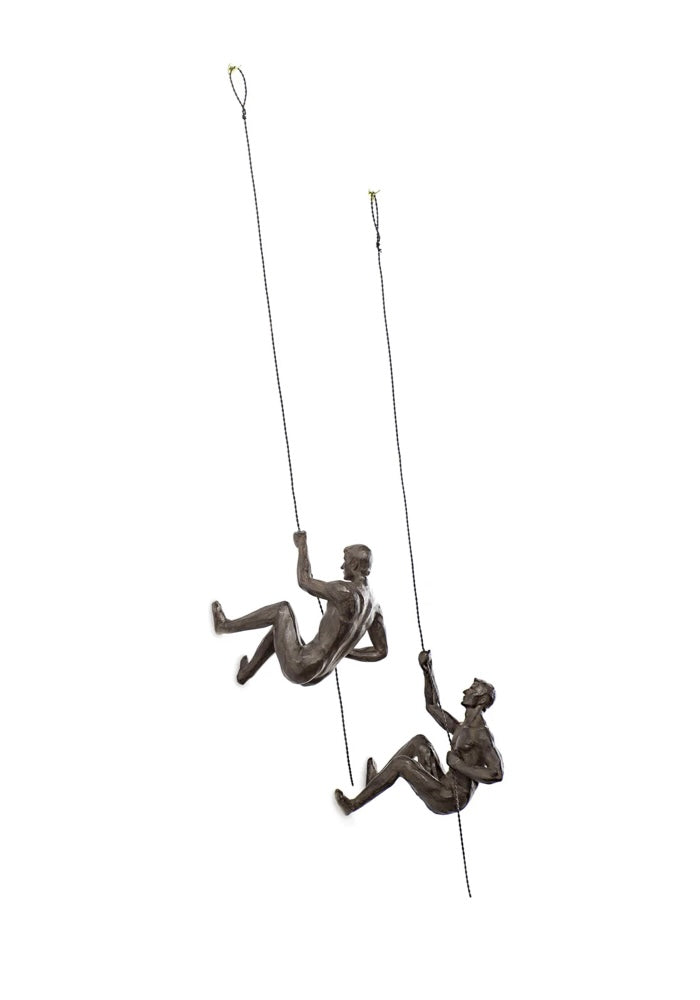 Cliff Resin Men 2 Piece Wall Climbing Sculpture Set - Antique Bronze