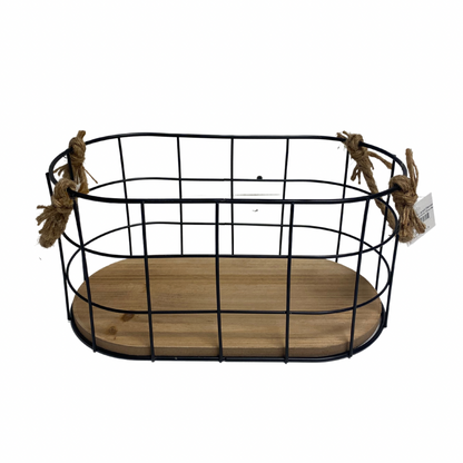 Metal Grid Wire Baskets With Wood Base - Available in 2 Sizes