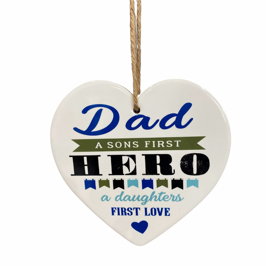 Sons First Hero Daughters First Love Ceramic Hanging Heart