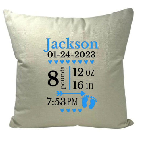 Baby Birth Stat Pillow Beige