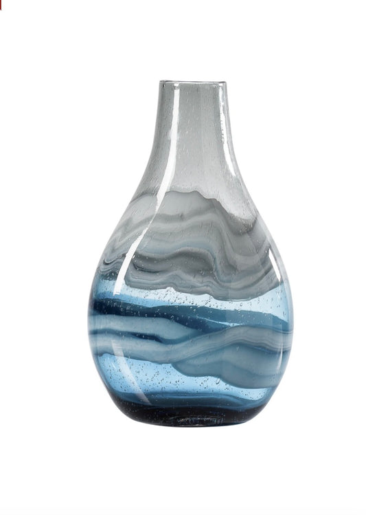 Andrea Swirl Glass 14.25h" Bulb Vase - Blue