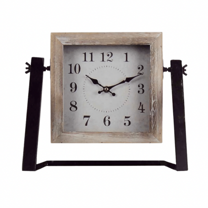 square wooden table clock