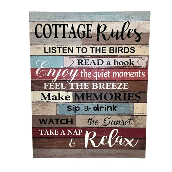 Cottage Rules Wooden Wall Sign (Listen To The Birds)