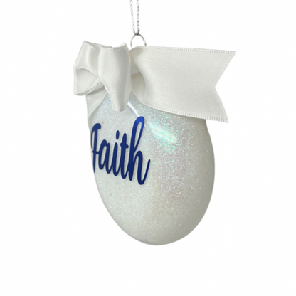 White Faith Glass Glitter Ornament
