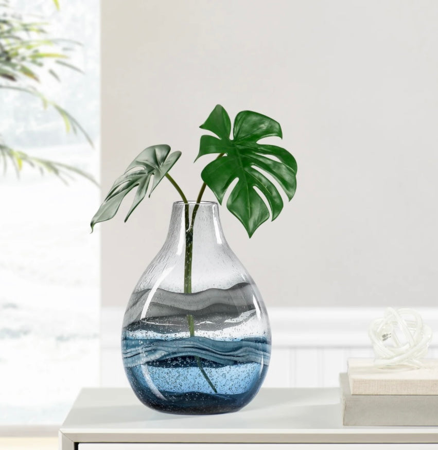 Andrea Swirl Glass 10.75h" Bulb Vase - Blue