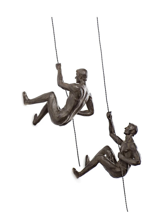 Cliff Resin Men 2 Piece Wall Climbing Sculpture Set - Antique Bronze