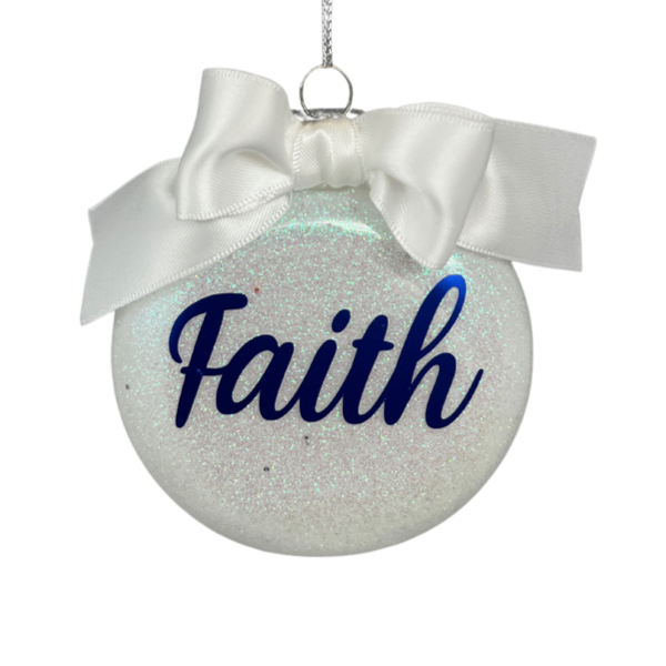 White Faith Glass Glitter Ornament