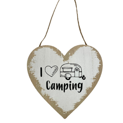 I Heart Camping Wooden Hanging Heart