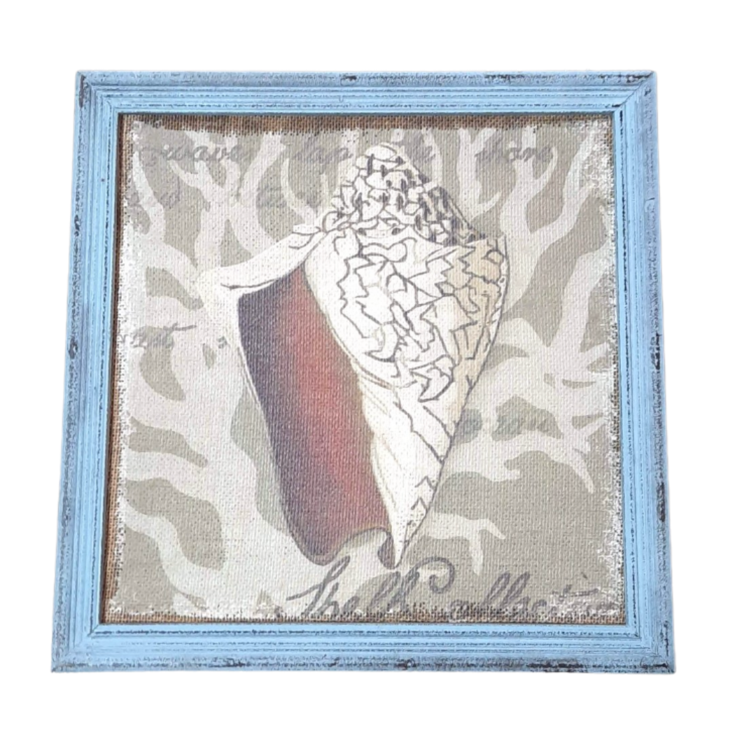 Coral Picture With Conch - Wooden Frame - Imperial Gifts And Decor